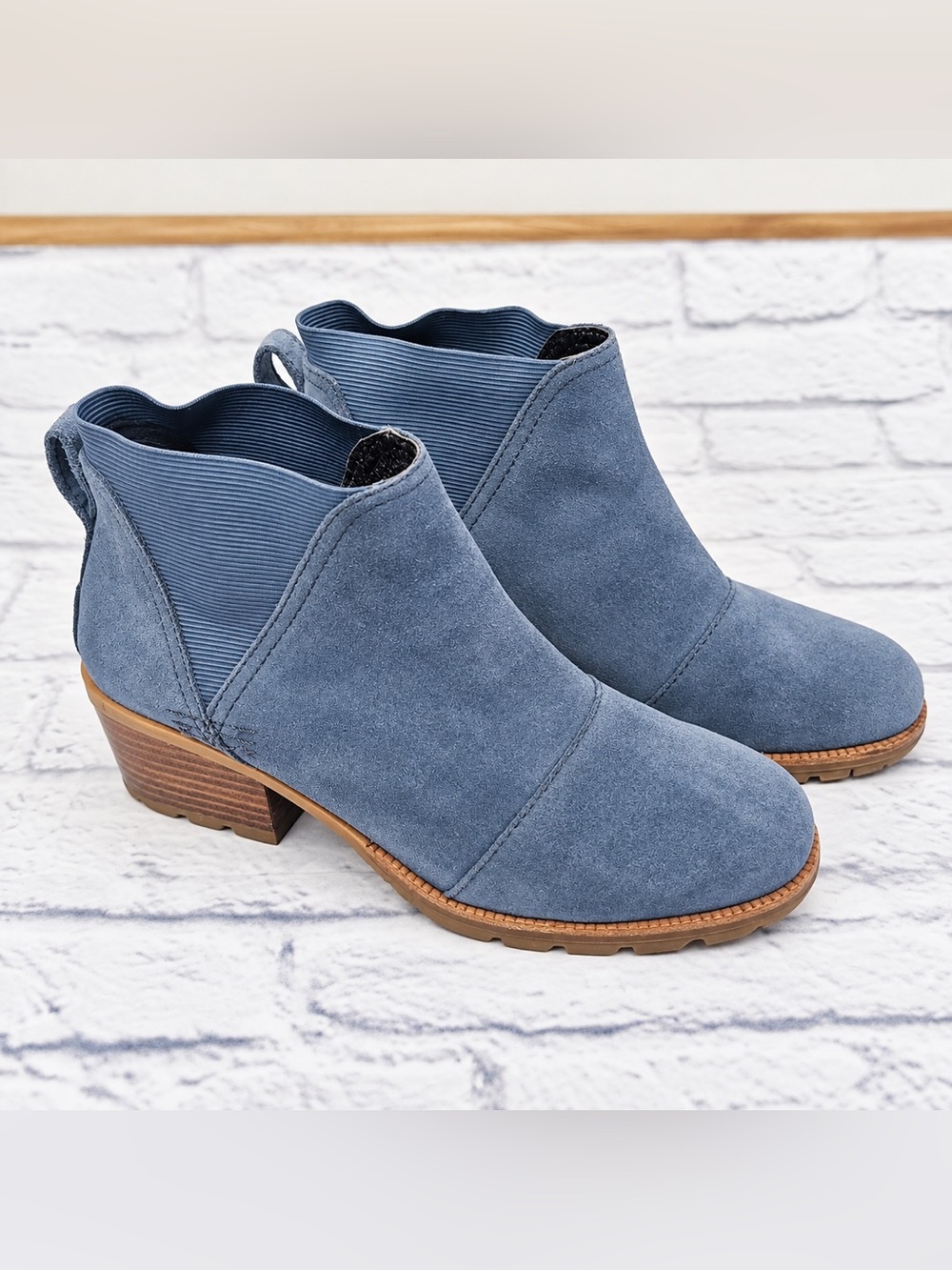 Sorel Women’s Dusty Blue Suede Chelsea Ankle Boots Block Heel Size 6.5